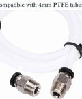20Pcs PTFE Tube Connectors For 4mm Bowden Tubing Push To Connect Quick Fittings visible with PTFE tubing