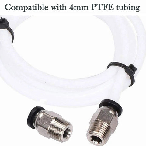 20Pcs PTFE Tube Connectors For 4mm Bowden Tubing Push To Connect Quick Fittings visible with PTFE tubing