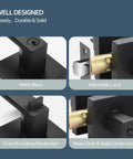 Close-up of Entry Lever Door Handle With Deadbolt Lock Set For Front Door Or Office, matte black, showing features and construction.