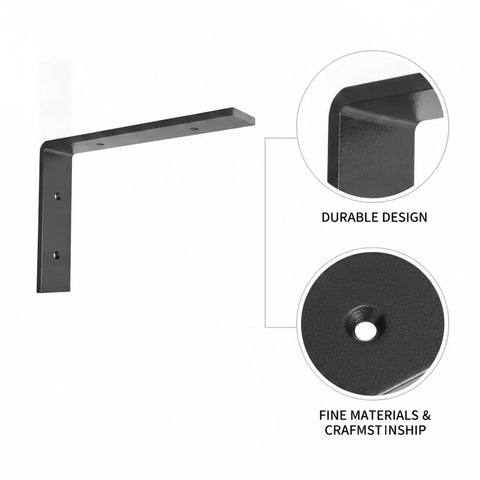 L-Shaped Cold Rolled Steel Wall Mount Bracket For Floating Desks And Shelves, Heavy Duty Closet Organizer, Black Finish, Easy Install