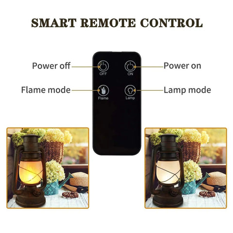 Remote control with mode options for Battery Operated LED Vintage Lanterns With Remote, Rustic Outdoor Decor With Realistic Flickering Flame.