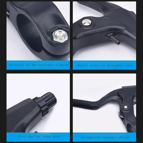 Close-up details of Aluminum MTB Brake Lever Set Front and Rear Disc Brakes for Mountain Bikes BMX and Folding Bikes Durable Alloy Lever.