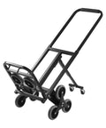 Heavy Duty Stair Climbing Dolly With Ten Wheels For No Sweat Moving, 551 Pound Flat Ground Weight Limit, Foldable Steel Cargo Cart Built Like A Tank For Bulky Furniture And Daily Hauls, shown at an angle with wheels.