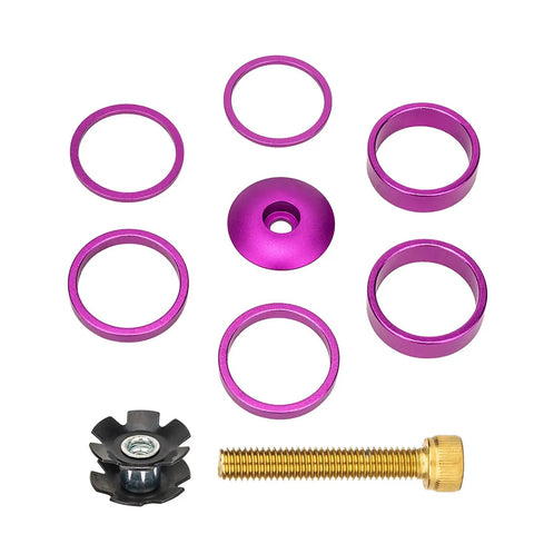 Dope Colorful Aluminum Headset Spacer Kit With Stem Top Cap And Long Bolts Star Nut And Front Fork Spacers in purple for bikes