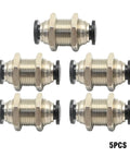Five bulkhead union push-on fittings, 6mm to 6mm, metal body for air and water systems