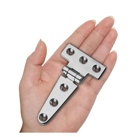 Self Closing Reversible Door Hinge For Marine Use, Heavy Duty T Hinge, Stainless Steel With Screws, held in hand
