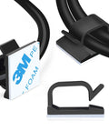 Adhesive Cable Clips 120 Pcs Black, Heavy Duty Wire Organizer for USB and Ethernet cables shown in close-up and side view