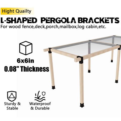 2 Pack L Shaped Pergola Brackets 3 Way Corner Gazebo Bracket For 6x6 Wood Beams 5.5 by 5.5 Inches Indoor Outdoor Diy Horizontal Brackets Built Tough For Pavilion Porch Deck Cabin