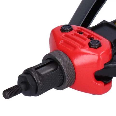 Close-up of Beefy Pro Grade Heavy Duty Double Handle Hand Riveter Tool With M3 M4 M5 M6 M8 M10 Mandrels and Blind Rivet Nuts