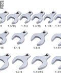Fourteen Piece Half Inch Drive Jumbo Crowfoot Wrench Set With Chrome Vanadium Steel Construction And Rust Preventative Mirror Finish