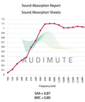 Sound absorption report graph for Ditch Junky Foam For This Top Shelf Sound Absorption Sheet, showing coefficient across frequencies.