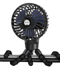 Clip On Stroller Fan USB Rechargeable Mini Personal With 3 Speeds 360 Degree Rotating Removable Flexible Tripod attached