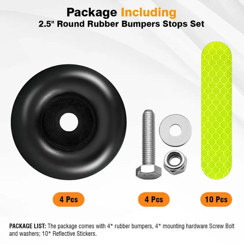 Two Point Five Inch Round Rubber Bumpers For Cargo Trailer Ramp Door With Screw Kit And Reflective Stickers Black Heavy Duty