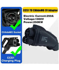 CCS1 to CHAdeMO EV Adapter DC 1000V 250A Heavy Duty Fast Charging Converter showing CHAdeMO socket and CCS1 plug.