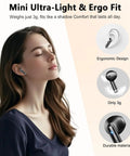 Woman wearing Dope Wireless Earbuds with Bluetooth 5.4 and ENC Noise Cancelling Mics, mini ergonomic design, 3g lightweight fit