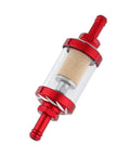 Five Sixteenth Inch Beefy Inline Gas Filter with reusable aluminum body and clear glass for small engines, motorcycles, ATVs