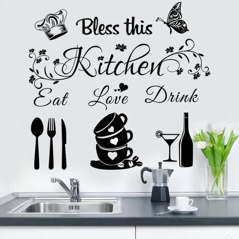 Kitchen Wall Stickers Peel And Stick Vinyl Decals for Home Office Dining Room Pantry Coffee Shop Decor Easy Application