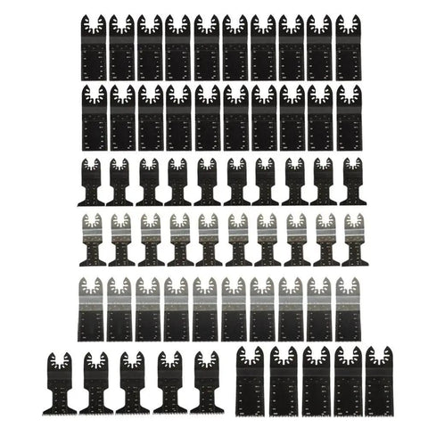 60 Piece Oscillating Tool Saw Blades Set For Metal Wood And Plastic Universal Multitool Blades Heavy Duty Gear shown in rows