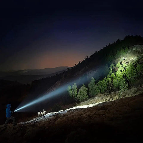 18V LED Work Light For Ryobi ONEPlus Batteries With Beast Bright 1120 Lumens 12W Spotlight Red Night Vision illuminating a hill