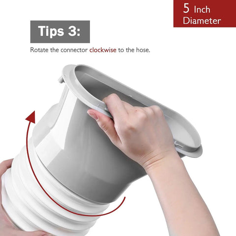 Universal 5 Inch Portable Air Conditioner Exhaust Hose, 78 Inch Long, Clockwise Thread, White, connected to A/C unit