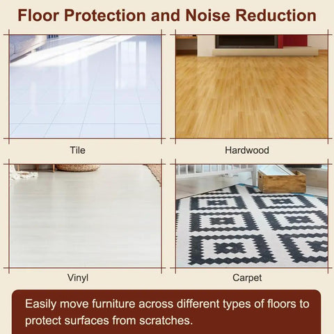 Furniture Sliders With Screws, 20 Pack Teflon Glides For Carpet, Tile And Hardwood Floors demonstrated on various floors