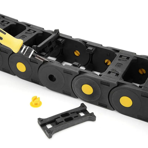 R55 25mm By 57mm Open Type Plastic Cable Drag Chain Carrier For Wires showing assembly components and structure