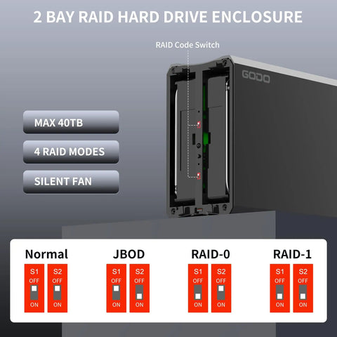Drop Your Spare Ssd Or Hdd Into This Beefy Aluminum Dual Bay External Drive Enclosure Featuring Plug And Play Usb 3.0 Hookup With Rock Solid Raid 0 1 JBod And Power Saving Modes Up To Forty Tb showcasing RAID settings and silent fan.