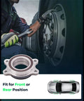 Two Pack Front Wheel Hub And Bearing Assembly For Audi A4 Allroad A4 Quattro A5 Quattro A7 Quattro A8 Quattro RS5 RS7 S6 S7 2009 To 2016 Replacement Kit With Drop-In Fit And High Quality Wheel Bearing Module For Smooth Rolling, showing installation on vehicle.