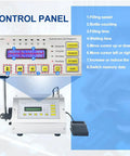 Control panel of Compact Digital Control Liquid Filling Machine 5 To 3500ml With Pedal Or Auto Modes, displaying settings