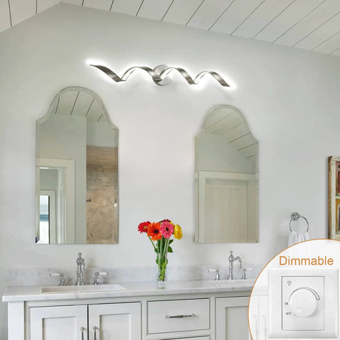 Dimmable Modern LED Vanity Light 32 Inch Spiral Design Over Mirror Wall Fixture For Bathroom Bedroom And Living Room