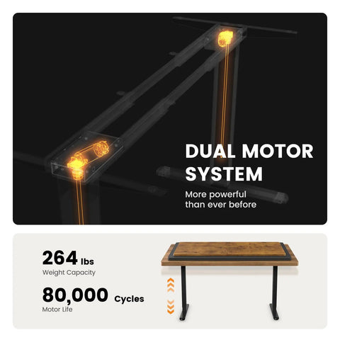 Beefy Dual Motor Standing Desk Frame With Electric Adjustable Legs For 44 To 90 Inch Desktops, 264 Lbs Weight Capacity