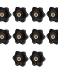 M8 Knurled Star Knob Set With Brass Inserts, Black Plastic Screw On Type Through Knobs For Machinery Lathe, 10 Pack Assortment