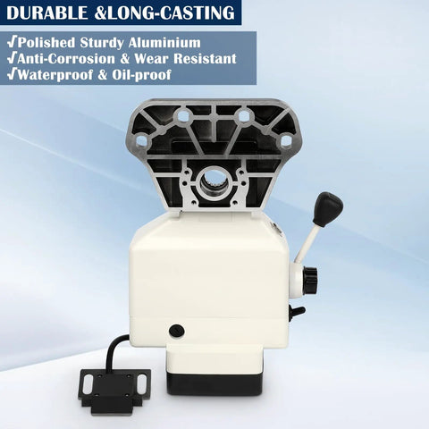 X Axis Power Feed For Milling Machine With 5/8 Inch Shaft And 90 Watt Motor profile showing polished aluminum and control lever.