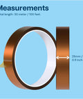 Extra Wide Polyimide Heat Tape For Sublimation And Electronics 1 Inch By 100 Feet High Temp Up To 536 F dimensions displayed