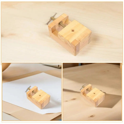 Sturdy Wooden Carving Clamp And Mini Bench Vise For Stone Seal Engraving, shown on a light wood surface for DIY projects.