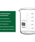 Glass Measuring Beaker Set, Five Piece Borosilicate Griffin Low Form, Graduated Lab Beaker With 500 ml, Clear Read Scale