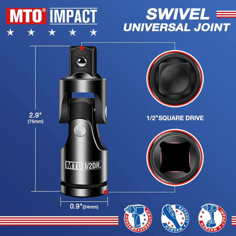Universal Joint Socket Set For Any Angle With Half Inch Drive Swivel Adapters CR V Steel Construction For Wrench And Ratchet Use