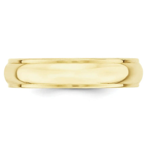 Straight Up Heavy Duty 10K Yellow Gold Wedding Band Ring Smooth Comfort Fit Classic Half Round Cut Polished Edges viewed from top.