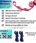 Comparison of Gold Armour tree straps and other ropes, highlighting easy setup, strength, no sag, and multiple attachment loops.