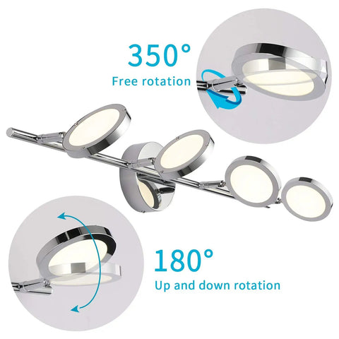 Modern 4 Light Chrome Bathroom Vanity Light Fixture With Adjustable Neck LED Wall Sconces Over Mirror For Home Bath Decor 29.92 Inches Long 4000K Easy Install Sleek Look