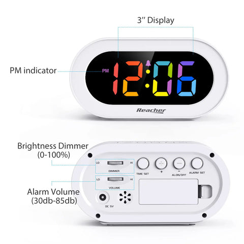 Snazzy Compact Colorful LED Digital Alarm Clock With Adjustable Brightness Dimmer And Volume Slider Smooth Snooze Button Lowkey Perfect For Your Bedroom Nightstand Super Easy To Read Day Or Night Zero Drama Setup