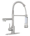 BDJM Kitchen Faucets with Pull Down Sprayer,NEW1 in brushed nickel with a flexible hose and ergonomic handle.