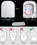 Heavy Duty Square Toilet Seat Featuring Silent Soft Close Lids No Fuss Hardware Thick Durable Polypropylene Build For Smooth Non Slamming Bathroom Comfort Daily, dimensions 360mm x 450mm.