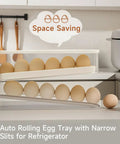 Auto Sliding Egg Organizer For Fridge 24 Egg Capacity Keeps Eggs Fresh And Organized Easy Refill White Egg Holder