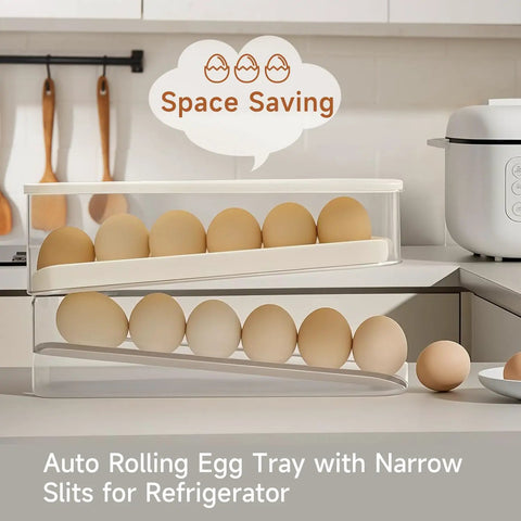 Auto Sliding Egg Organizer For Fridge 24 Egg Capacity Keeps Eggs Fresh And Organized Easy Refill White Egg Holder