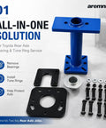 Pro Grade Wheel Bearing Removal Tool Rear Axle Puller Installer Kit With Abs Tone Ring Fits 1995 2020 Toyota Tacoma Tundra 4Runner Hilux 100mm To 140mm 4 Bolt Circle Blue Beast Mode Garage To Knock Out Jobs Fast No Stress At All blue rear axle bearing puller kit with bolts