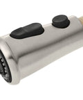 Genuine Replacement Spray Wand For Kitchen Faucets, Vibrant Stainless Finish shown from side highlighting nozzle and buttons.