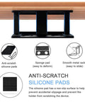 Under Desk Laptop Mount With Adhesive And Screws Aluminum Shelf Holder For Laptop And Accessories Anti Scratch Silicone Pads Protect Your Gear Fits Mac Mini MacBook Keyboard Cable Box Modem And More, showing design features and silicone pads.