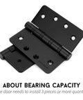 Front view: Black 4-inch ball-bearing door hinge pair, stainless steel, heavy-duty for interior/exterior use
