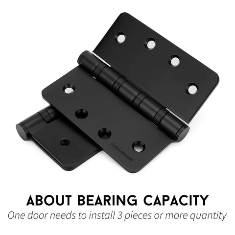 Front view: Black 4-inch ball-bearing door hinge pair, stainless steel, heavy-duty for interior/exterior use